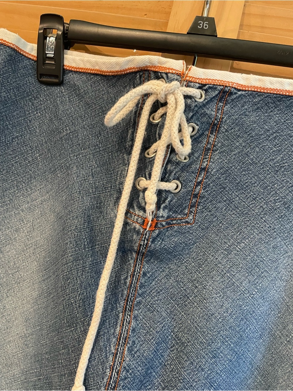 Anthropologie Louie Blue Denim A-Line Skirt with Front Tie - Picture 2 of 5